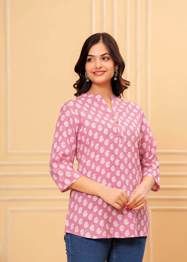 Pink Printed Short Kurti