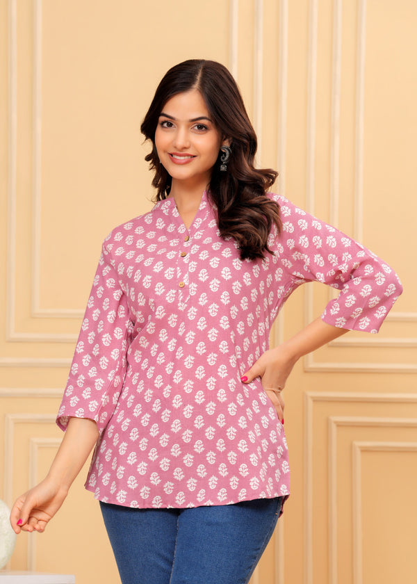 Pink Printed Short Kurti