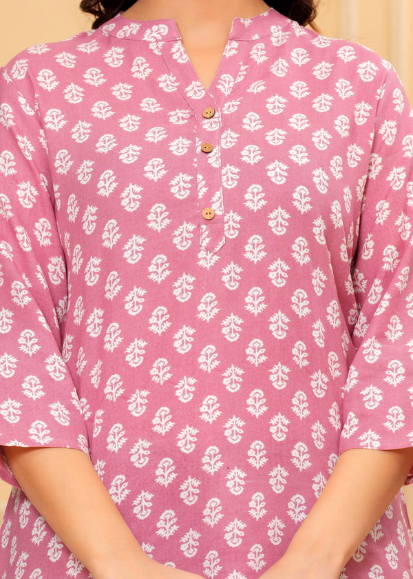Pink Printed Short Kurti