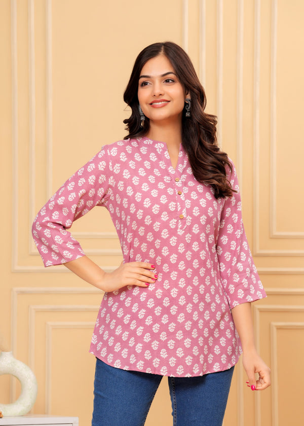 Pink Printed Short Kurti