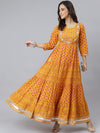 Yellow Cotton Printed Tiered Dress