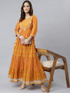 Yellow Cotton Printed Tiered Dress