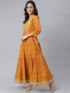 Yellow Cotton Printed Tiered Dress