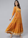 Yellow Cotton Printed Tiered Dress