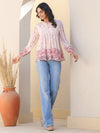 Peach Georgette Floral Print Flared Top