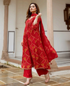 Red Kurta Set With Intricate Embroidery and Timeless Bandhani Prints All-Over