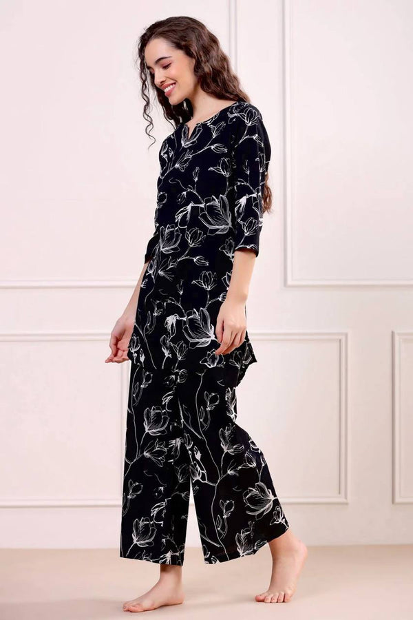 Black Printed Rayon Co-Ord Set
