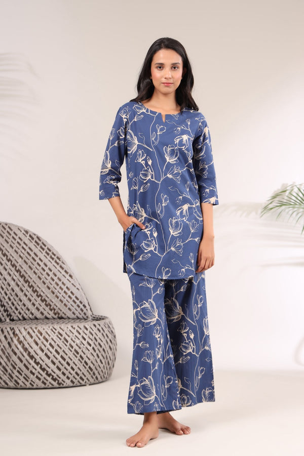 Blue Printed Rayon Co-Ord Set