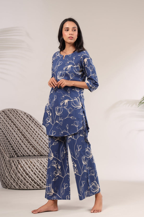 Blue Printed Rayon Co-Ord Set