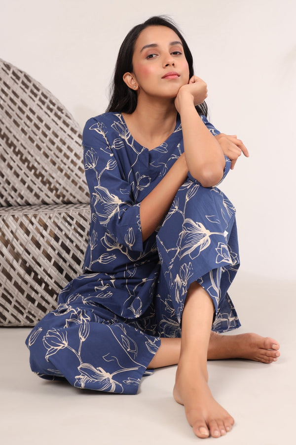 Blue Printed Rayon Co-Ord Set