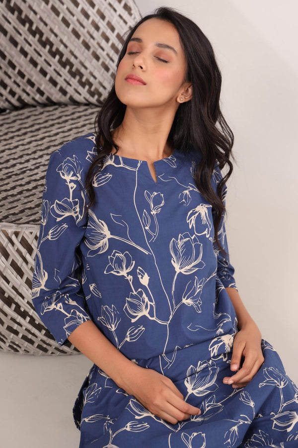Blue Printed Rayon Co-Ord Set