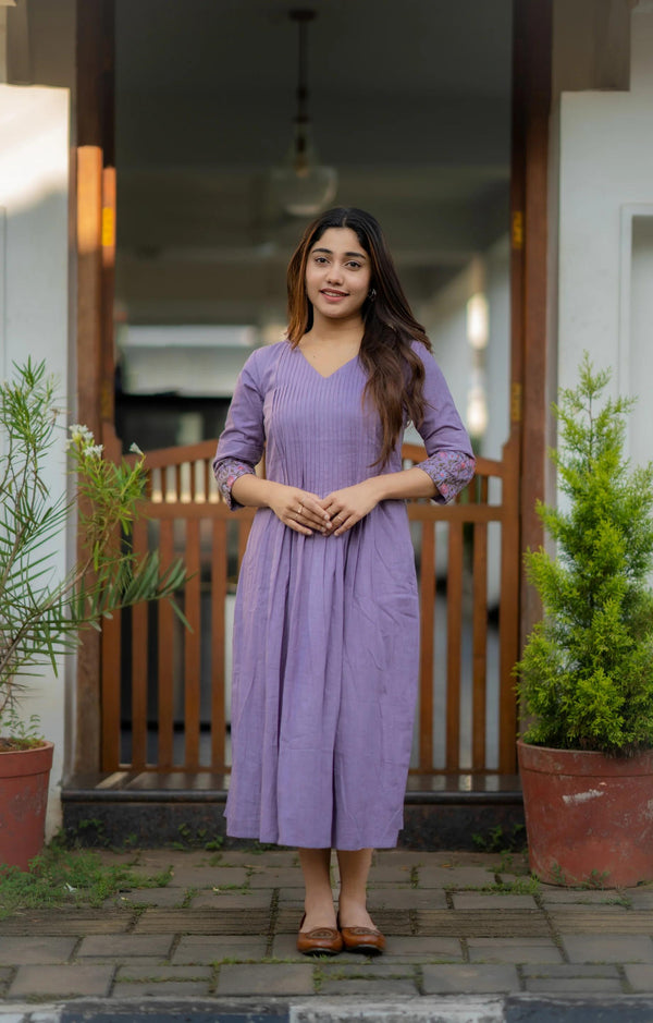Lavender Cotton Embroidered & Printed Kurta