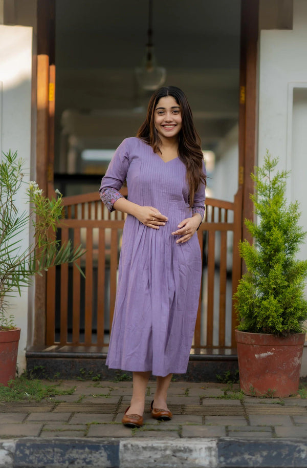 Lavender Cotton Embroidered & Printed Kurta