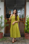 Green Cotton Embroidered & Printed Kurta