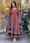 Red Abstract Print Cotton Kurta Set