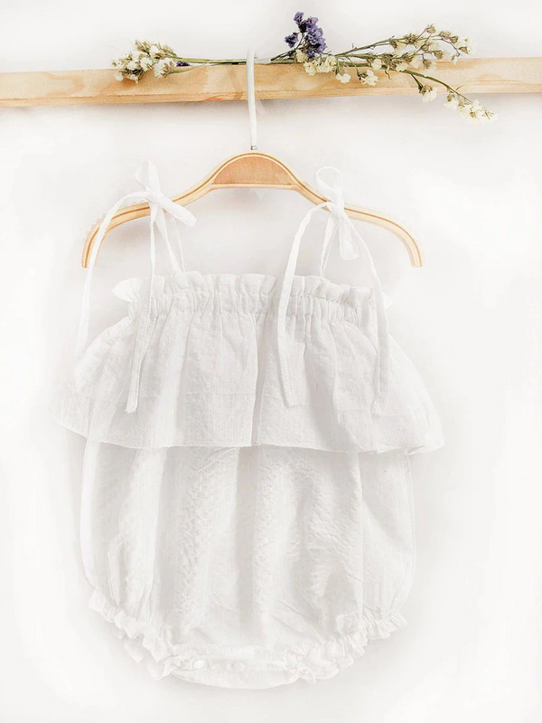 Halemons Fairy Tale Cotton Romper, White Babydoll, Easy Wear - White
