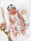 Halemons Elegant Pearl White Floral Cotton Frock Set, Frilled Straps - Off-White