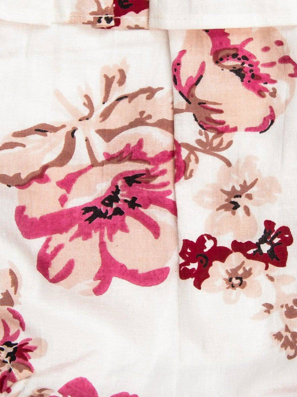 Halemons Elegant Pearl White Floral Cotton Frock Set, Frilled Straps - Off-White