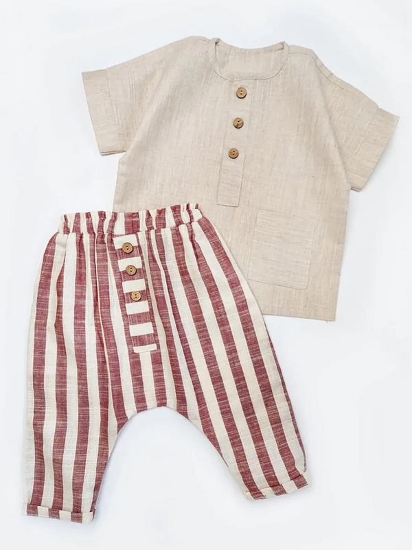 Halemons Brown Stripe Casual Full Pants and Top Set-Brown