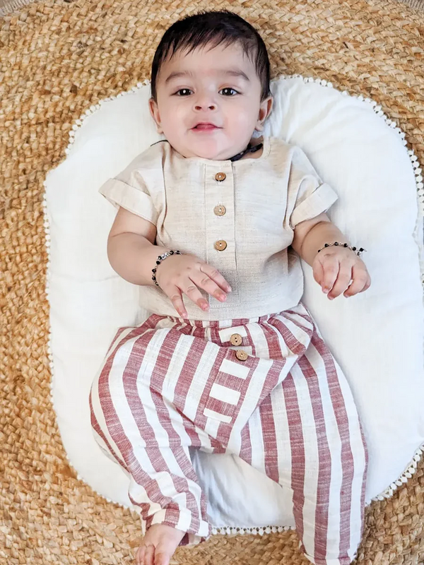 Halemons Brown Stripe Casual Full Pants and Top Set-Brown